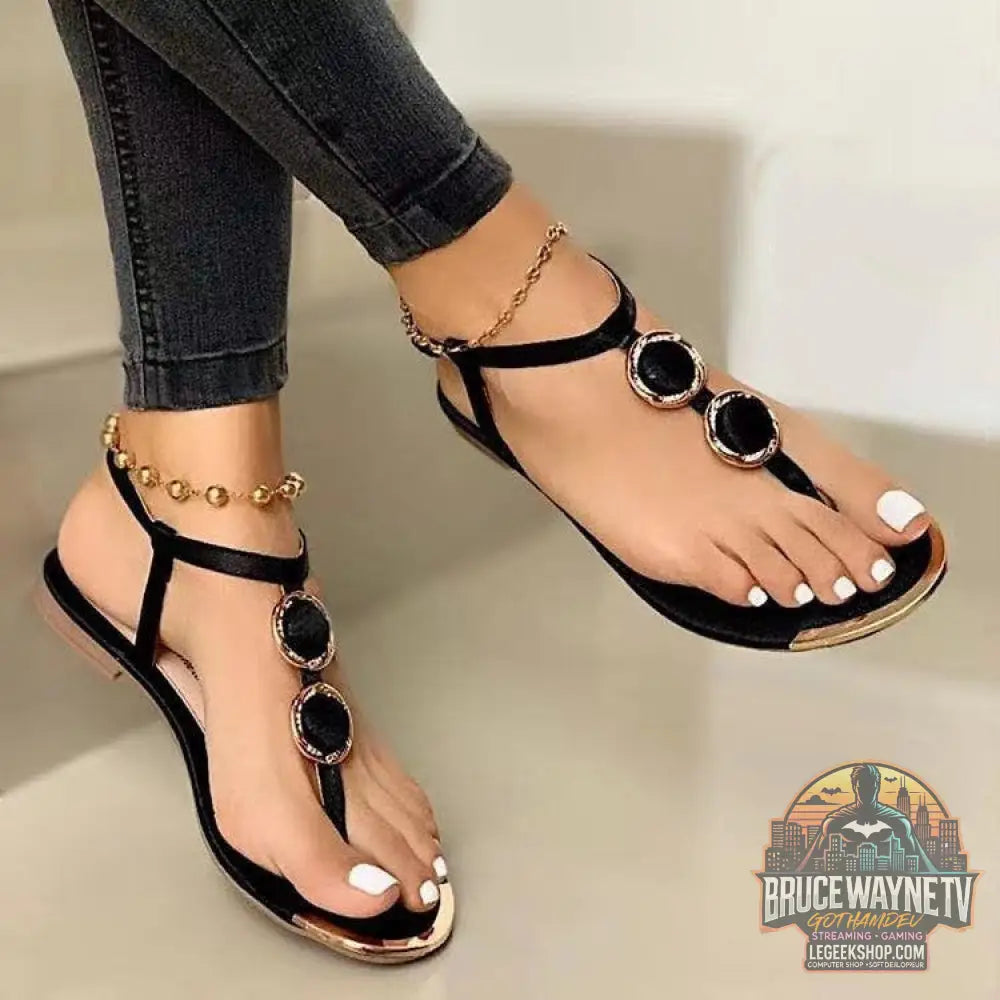 Sandales Tongs Femme Été Plates Strass Plage Casual - Black / 35size - Sandales Femme