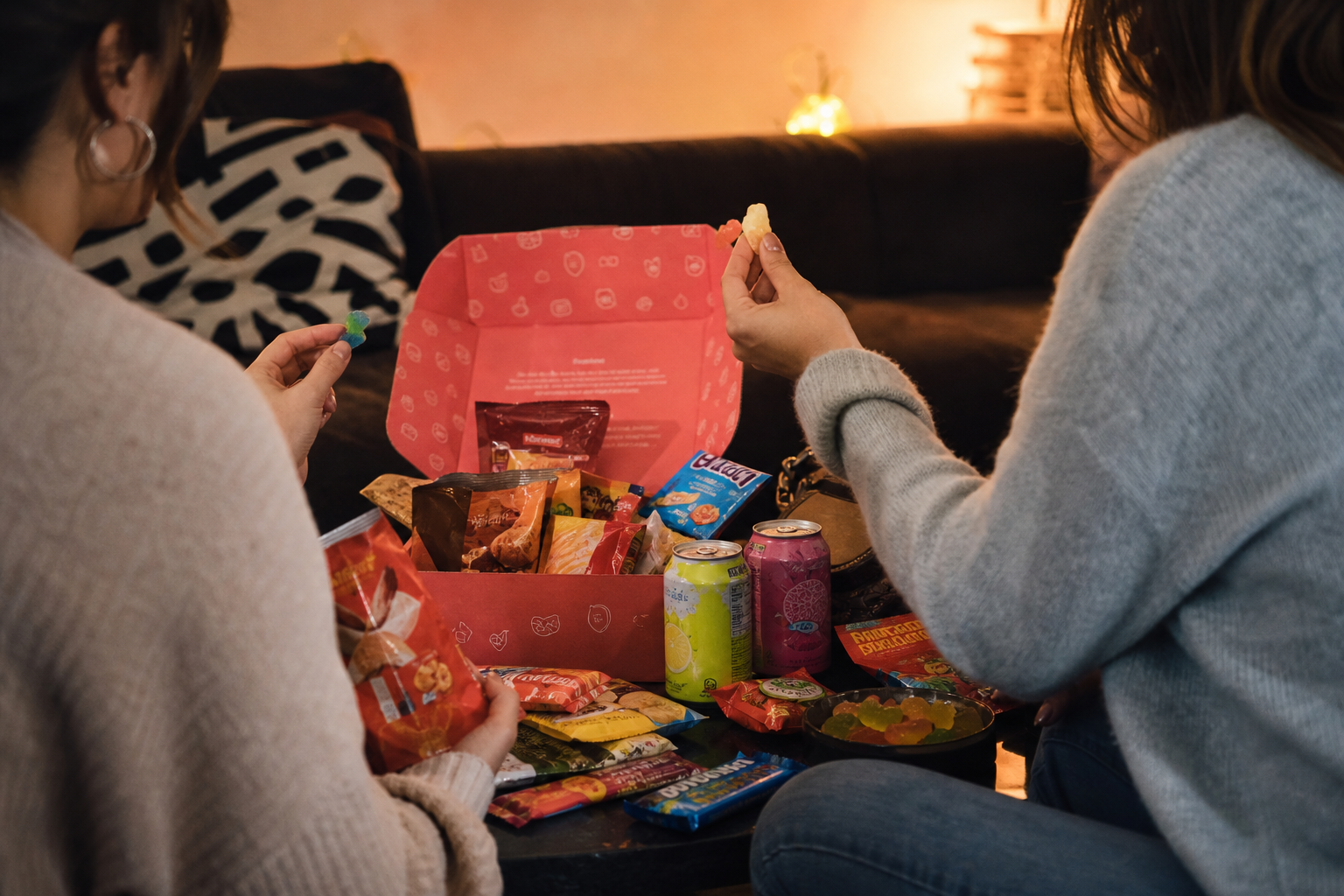 Amis partageant une Snack Box internationale