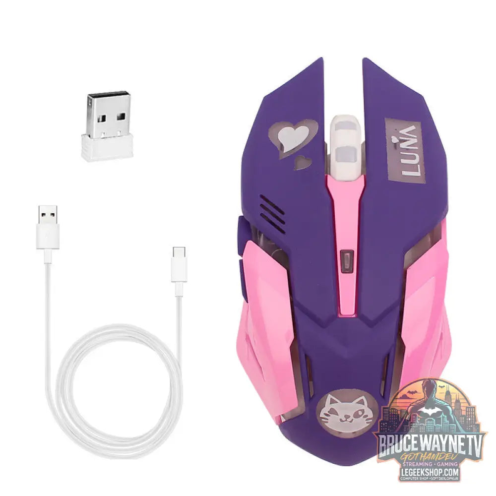 Souris Gaming Sans Fil Silencieuse 6 Boutons 2400 DPI - Pink blue - Souris Gaming