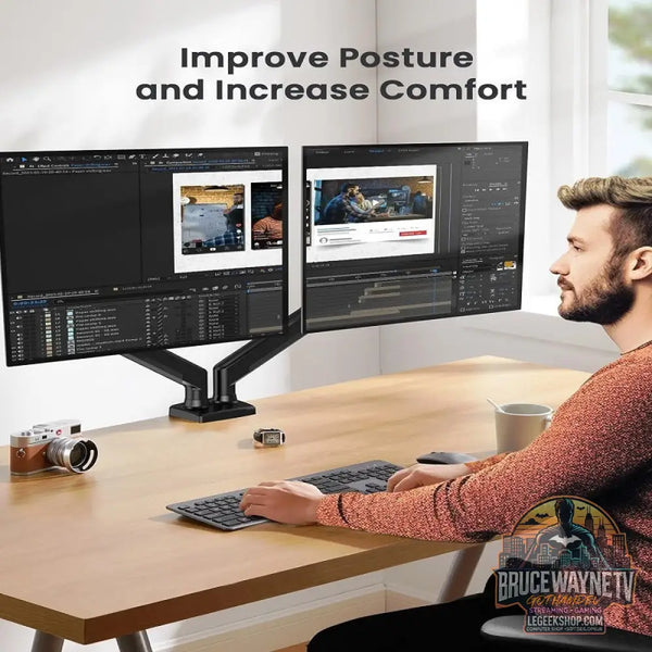 Support Double Écran 32 Pouces Réglable Bureau Ergonomique - Black - Support Écran