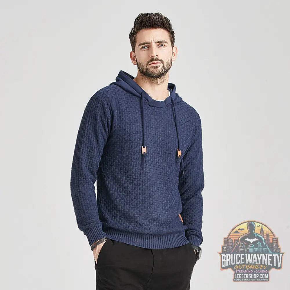 Sweat Capuche Homme Coton Motif Brocart Loose - Dark Blue / S - Sweat à Capuche Homme