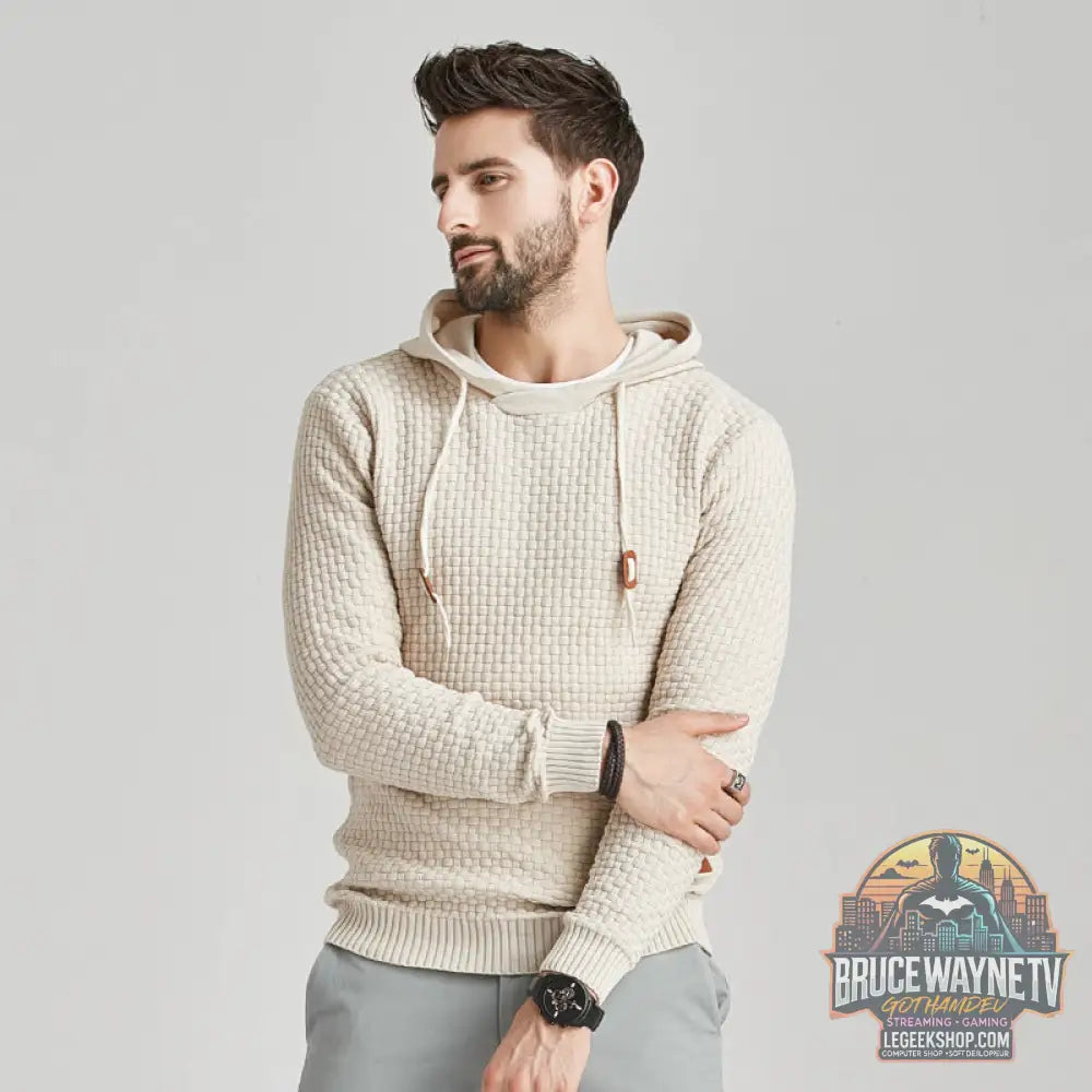 Sweat Capuche Homme Coton Motif Brocart Loose - Khaki / S - Sweat à Capuche Homme
