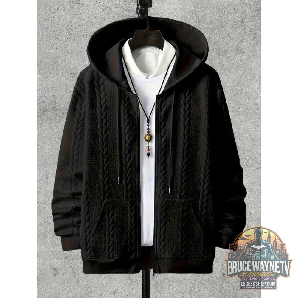 Sweat Capuche Homme Grande Taille Casual Cardigan - Black / 1XL - Sweat à Capuche Homme