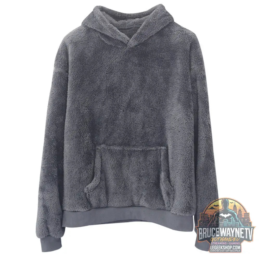 Sweat Capuche Homme Velours Double Face Poches Peluche - Gray / S - Sweat Homme
