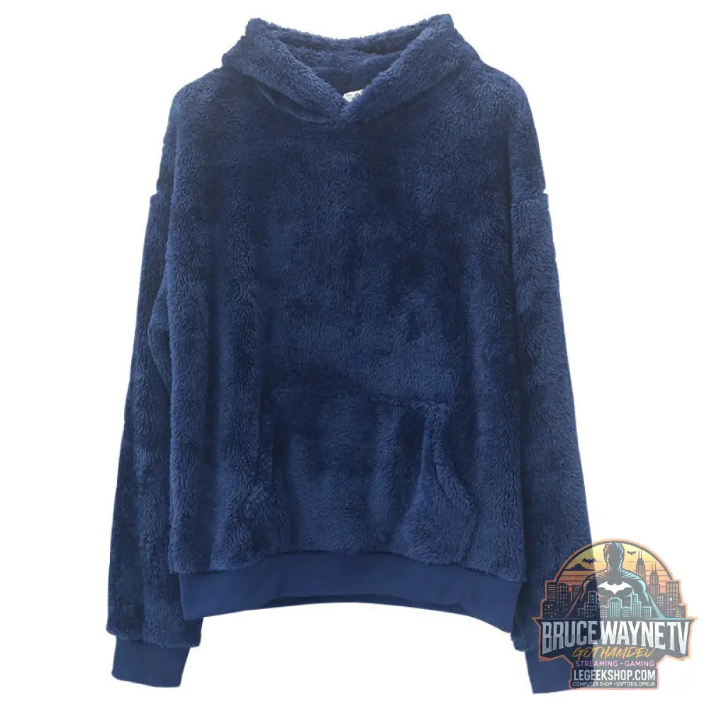 Sweat Capuche Homme Velours Double Face Poches Peluche - Navy Blue / S - Sweat Homme