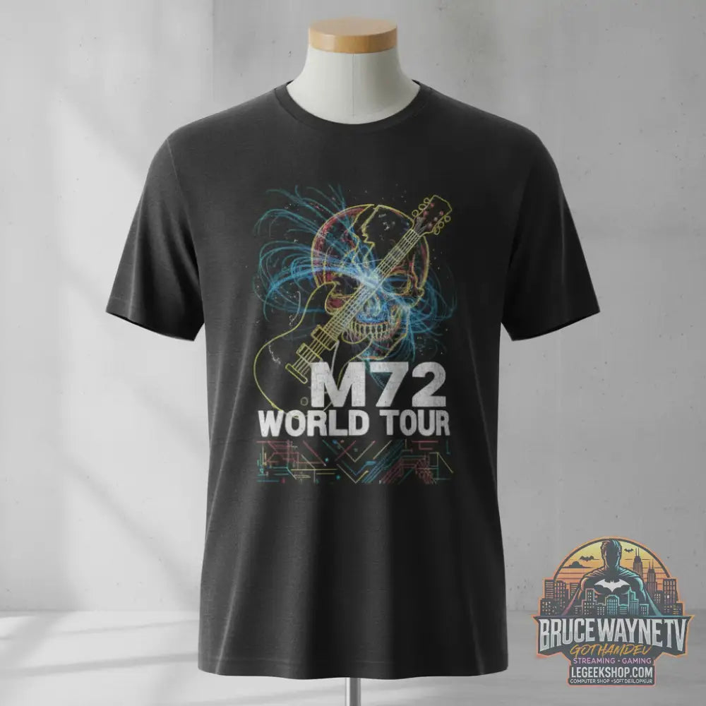 Vue détaillée du t-shirt unisexe Metallica M72 World Tour Dublin 2026 en coton, style Y2K. Confort et rock.