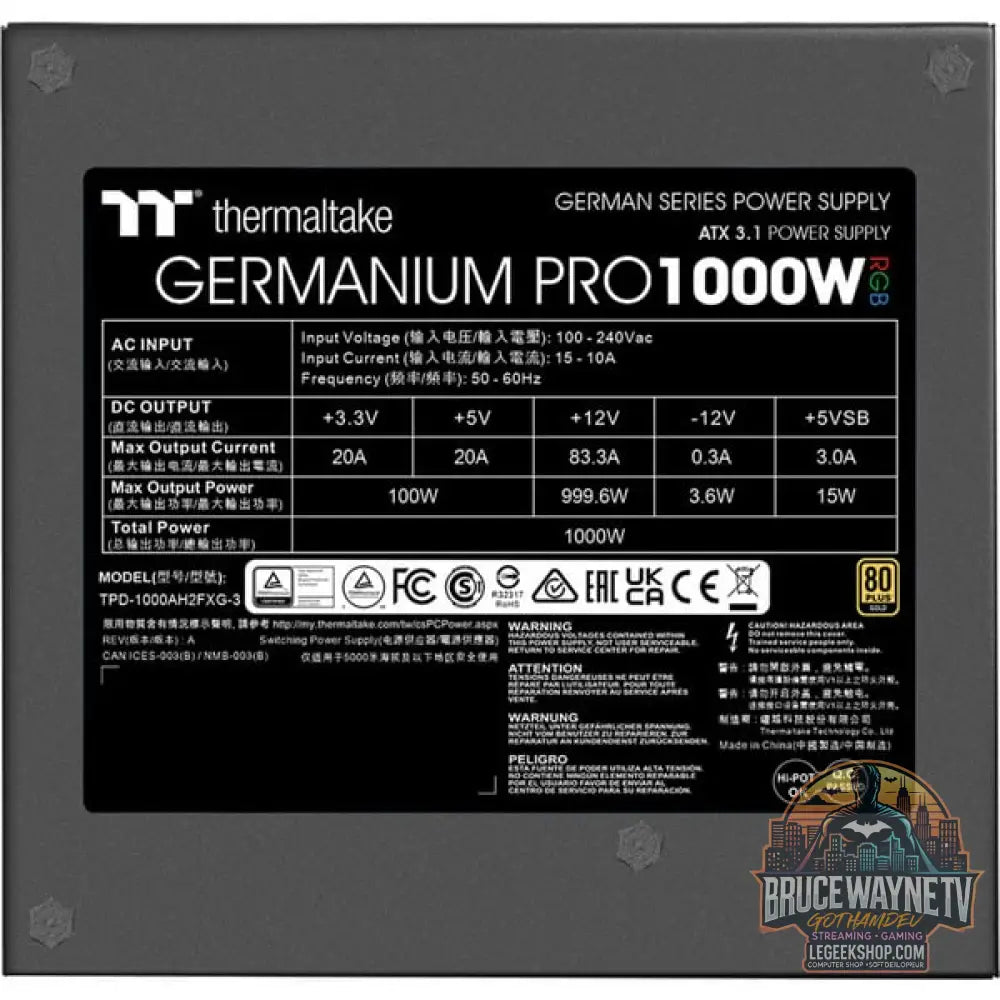 Thermaltake Germanium Pro RGB 1000W, alimentation PC - Thermaltake - vue 11