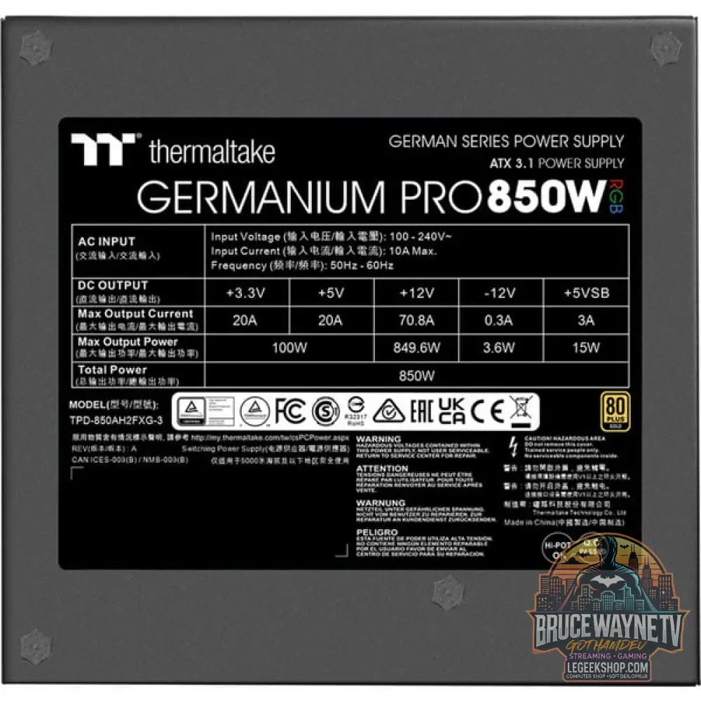 Thermaltake Germanium Pro RGB 850W, alimentation PC - Thermaltake - vue 11