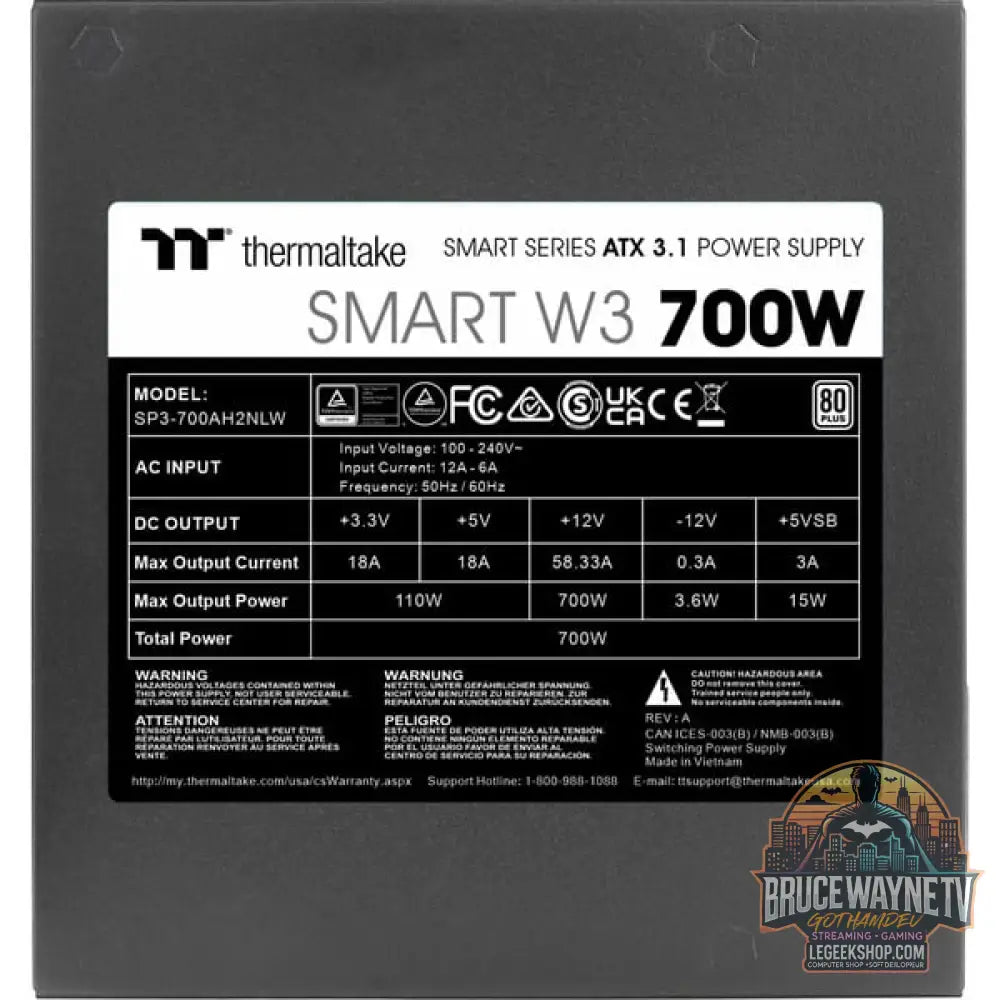 Thermaltake Smart W3 700W, alimentation PC - Thermaltake - vue 4