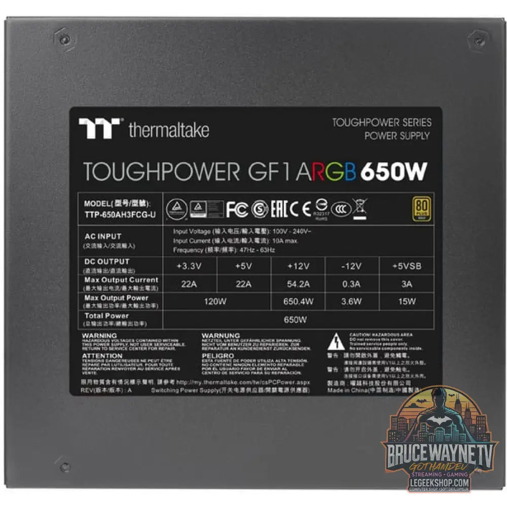 Thermaltake Toughpower GF1 ARGB 650W, alimentation PC - Thermaltake - vue 9