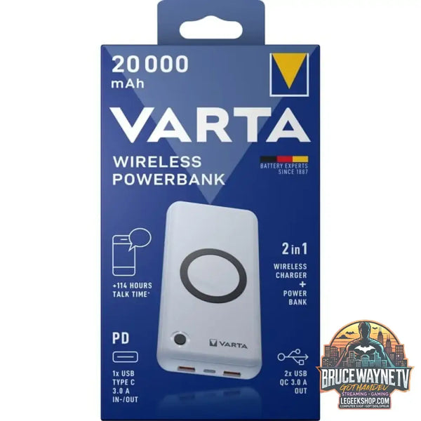 VARTA Wireless Powerbank 20.000 weiß, 20.000 mAh, Qi, Power Delivery, Quick Charge 3.0 - Stromquelle: USB-C, Micro-USB
