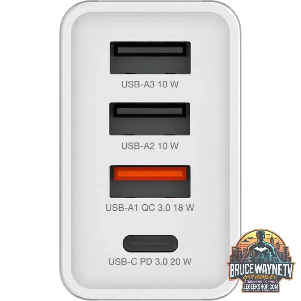 Verbatim Ladegerät 30W, 1x USB-C, 3x USB-A weiß, PD 3.0, QC 3.0 - Verbatim - vue 3