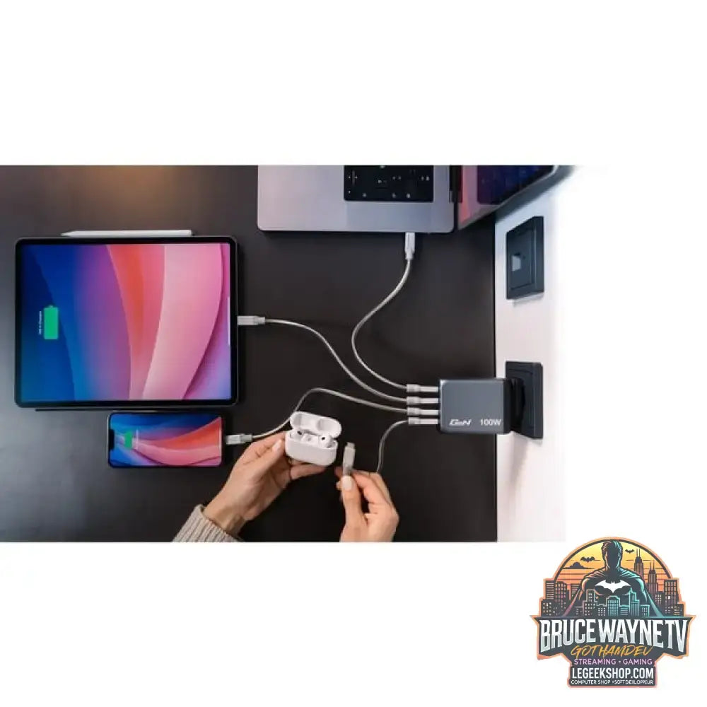 Verbatim GaN-Ladegerät 100W, 1x USB-A, 3x USB-C grau, PD 3.0, QC 3.0 - Verbatim - vue 7