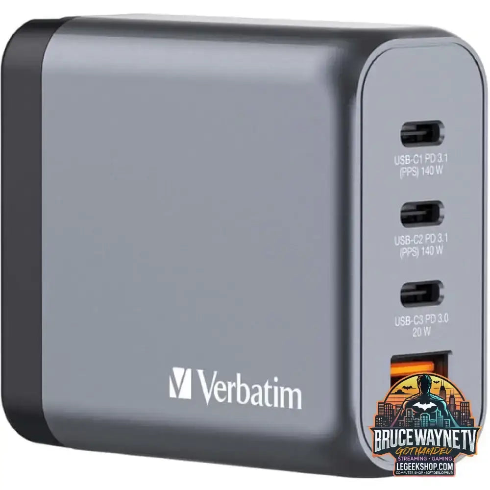 Verbatim GaN-Ladegerät 140W, 1x USB-A, 3x USB-C grau, PD 3.1, PD 3.0, QC 3.0 - Verbatim - vue 4