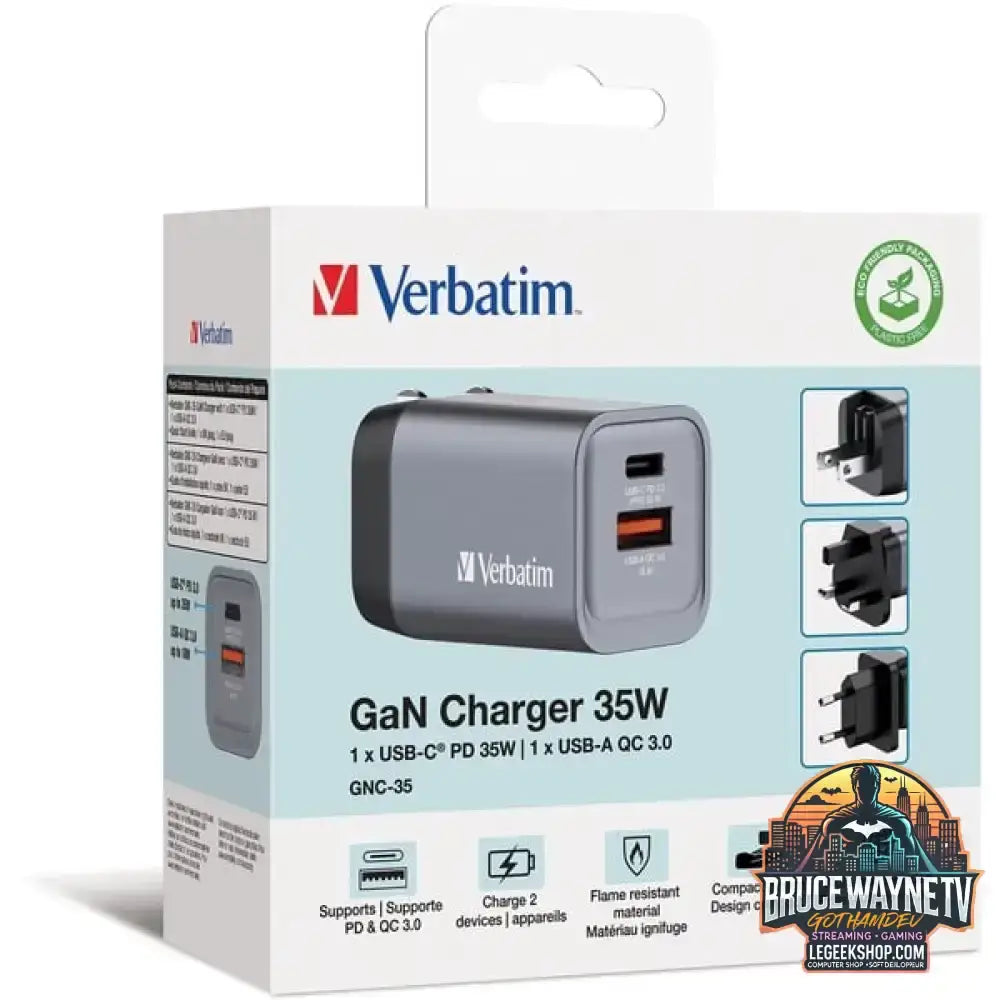 Verbatim GaN-Ladegerät 35W, 1x USB-A, 1x USB-C grau, PD 3.0, QC 3.0 - Verbatim - vue 5
