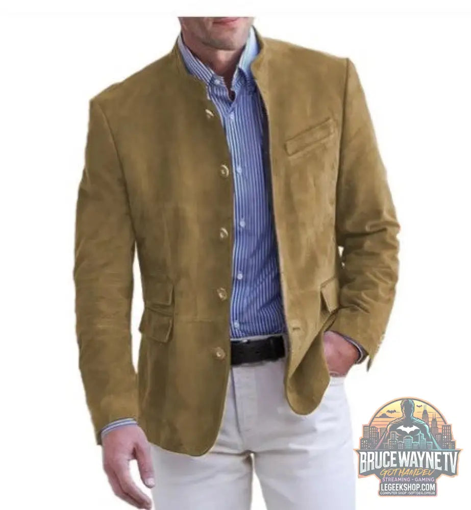 Veste Blazer Homme Business Casual Col Montant Automne Hiver Marron - Veste Homme