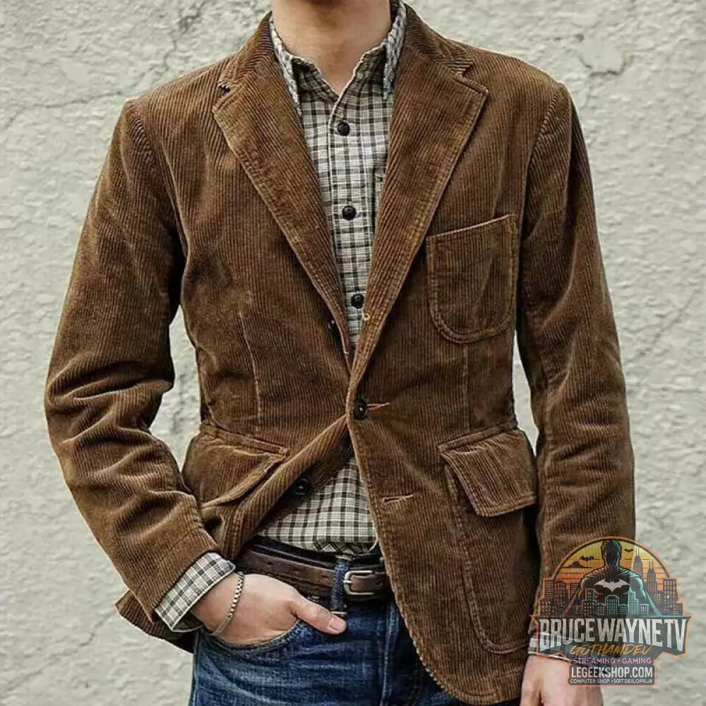 Veste Blazer Homme Velours Côtelé Hiver Casual Chaud Noir Marron Vert Bleu - Veste Homme