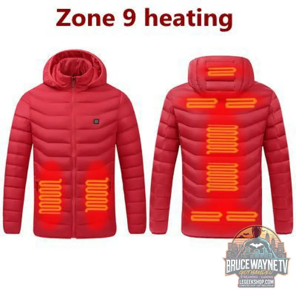 Veste Chauffante Homme USB Rechargeable Hiver - 9zone heating red / M - Veste Chauffante Homme