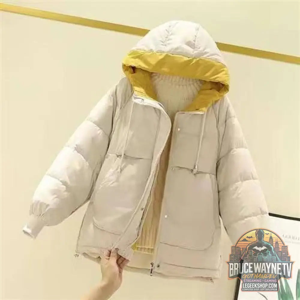 Veste Courte Femme Hiver Rembourrée Coton Style Étudiant - Beige / L - Veste Femme