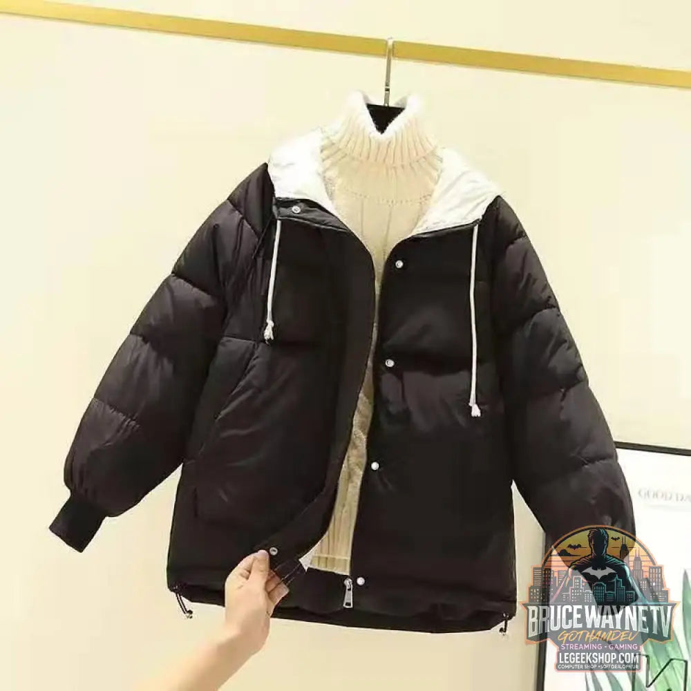 Veste Courte Femme Hiver Rembourrée Coton Style Étudiant - Black / L - Veste Femme