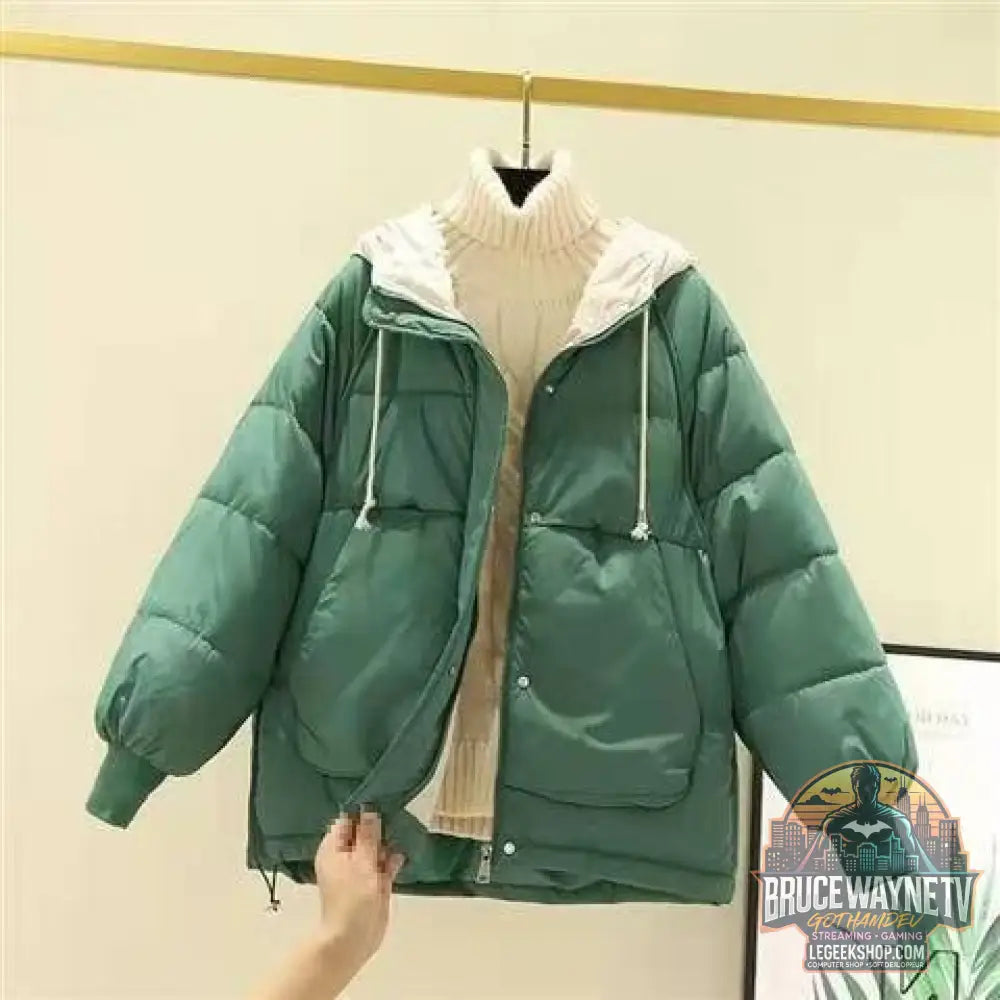 Veste Courte Femme Hiver Rembourrée Coton Style Étudiant - Green / L - Veste Femme