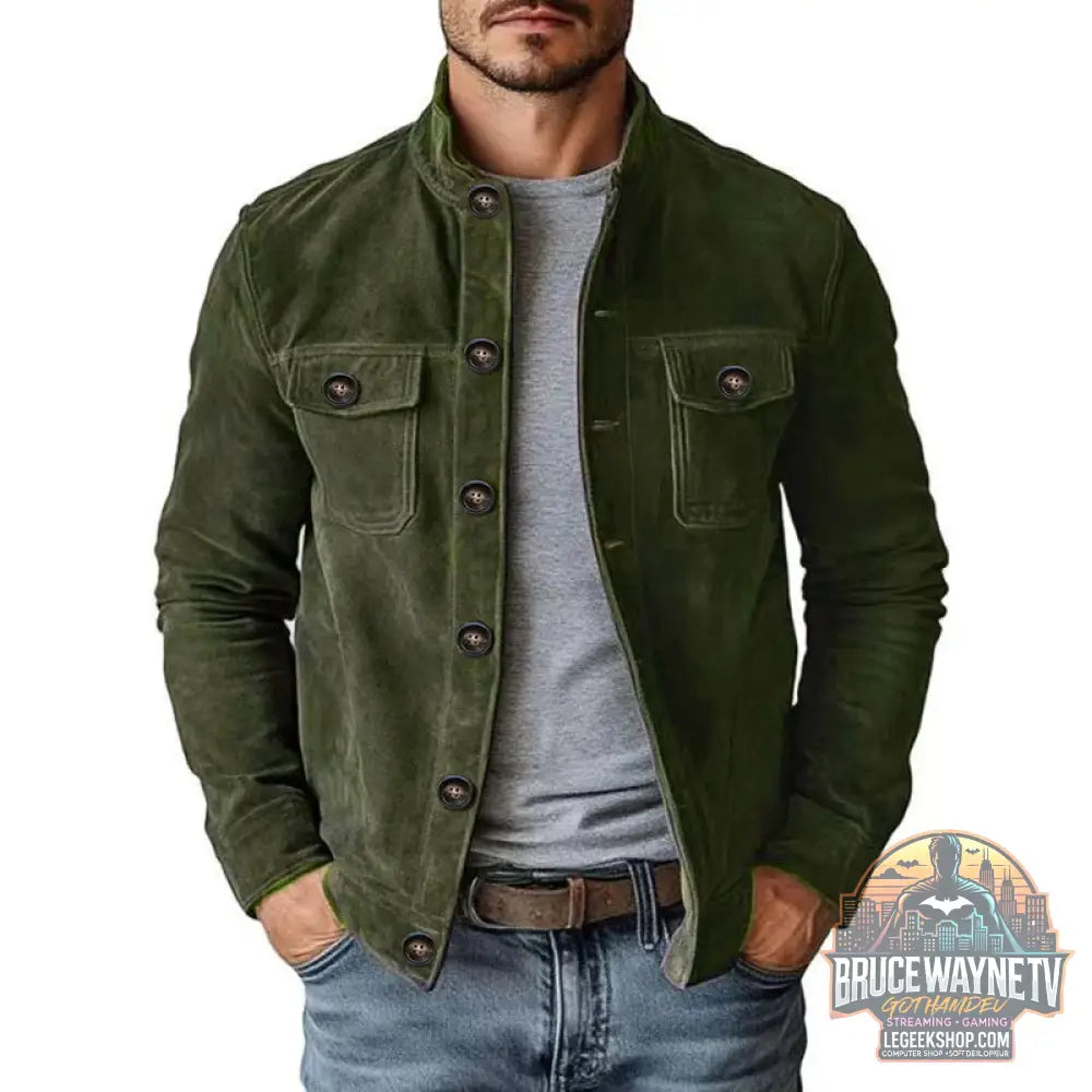 Veste Daim Homme - Col Rabattu Bouton Cargo Automne Hiver - 04 Dark Green / M. - Veste Homme