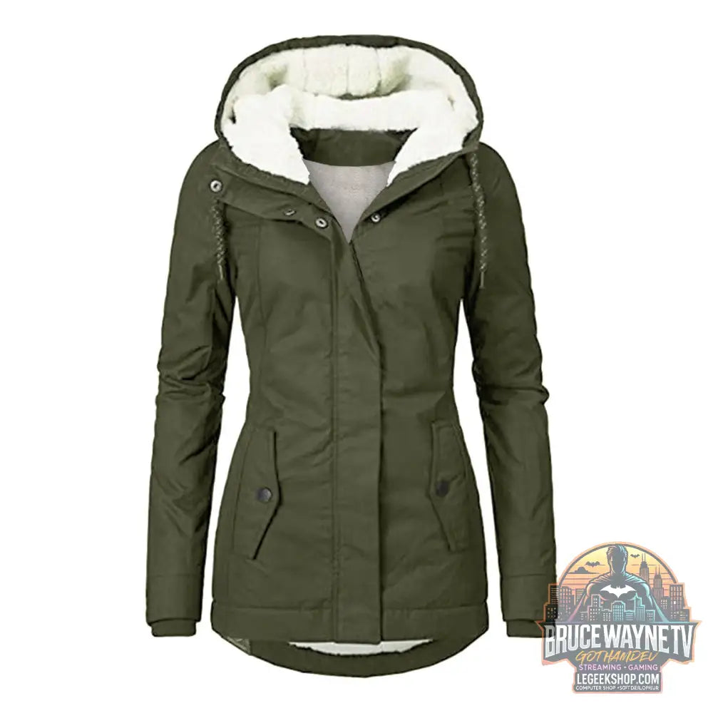 Veste Hiver Capuche Polaire Chaude Poches Zip Femme - Army Green / 3XL - Veste Femme
