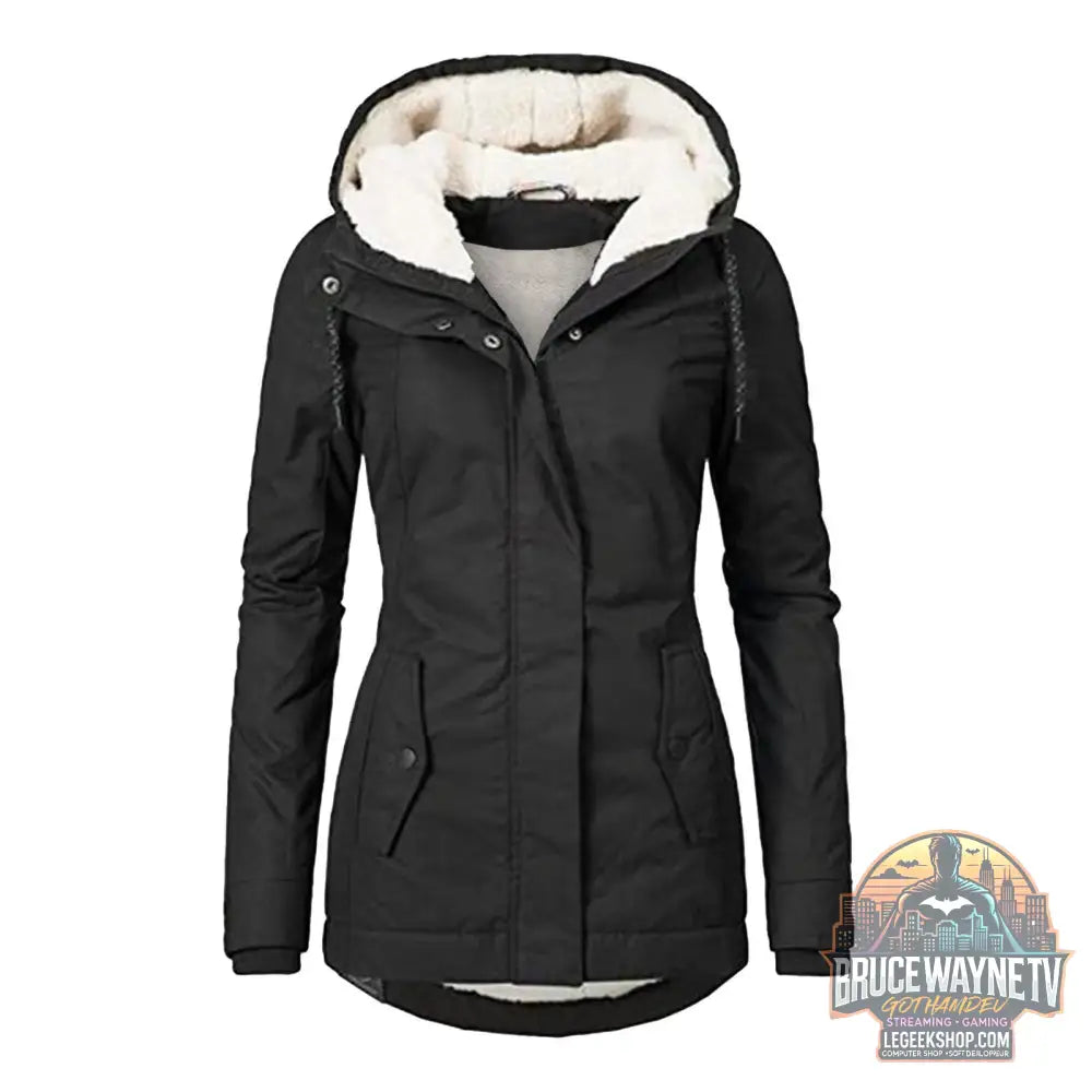 Veste Hiver Capuche Polaire Chaude Poches Zip Femme - Black / 3XL - Veste Femme