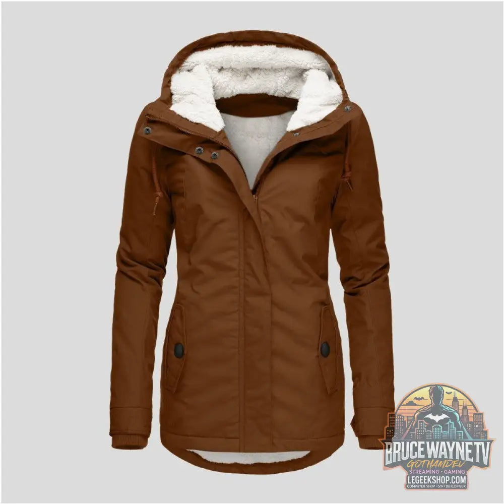 Veste Hiver Capuche Polaire Chaude Poches Zip Femme - Brown / 3XL - Veste Femme