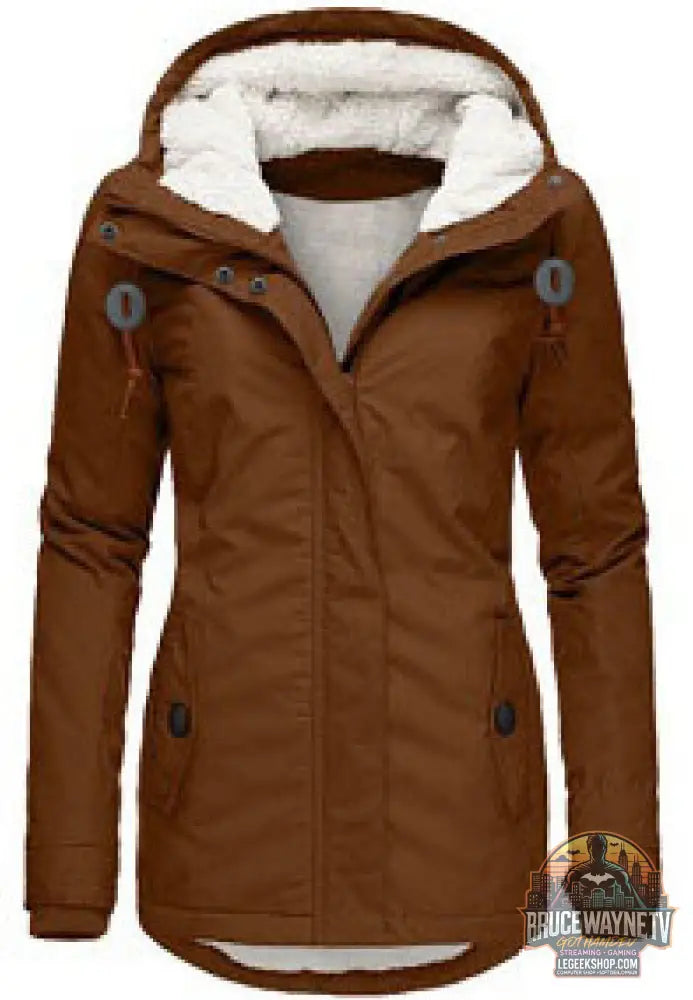 Veste Hiver Capuche Polaire Chaude Poches Zip Femme - Brown Hat String Clip / 3XL - Veste Femme