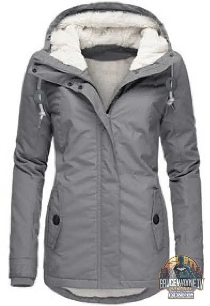 Veste Hiver Capuche Polaire Chaude Poches Zip Femme - Gray Hat String Clip / 3XL - Veste Femme