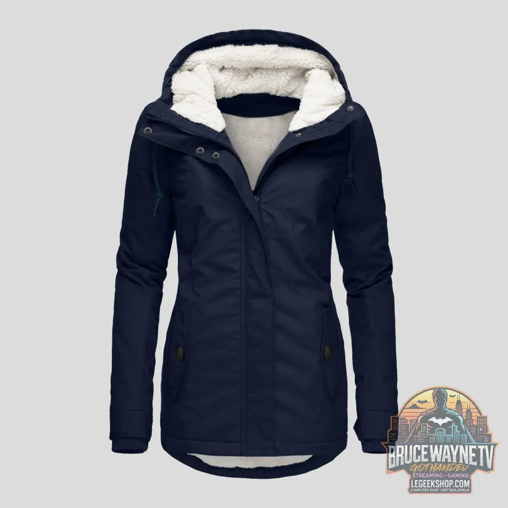 Veste Hiver Capuche Polaire Chaude Poches Zip Femme - Navy Blue / 3XL - Veste Femme