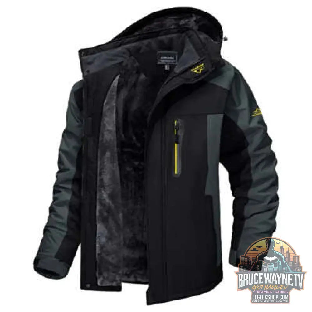 Veste Hiver Homme Capuche Polaire Imperméable Coupe-Vent - Black and gray / L - Veste Homme