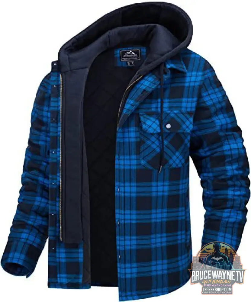🧥 Veste Homme Carreaux Capuche Rembourrée Hiver Chaud 🧥 - Royal blue / 2XL - Veste Homme