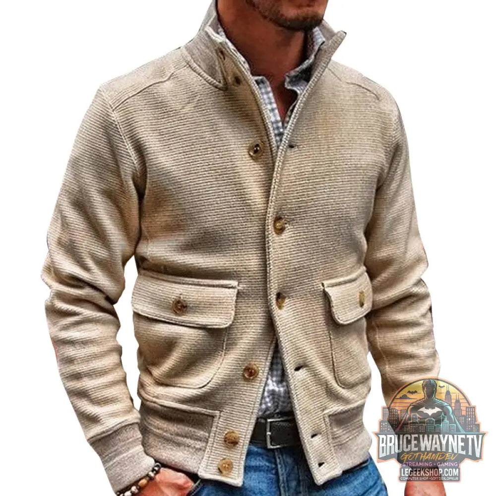 Veste Homme Col Montant Tricot Couleur Unie Décontractée Polyester - Veste Homme