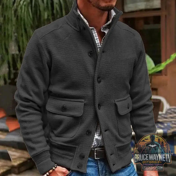 Veste Homme Col Montant Tricot Couleur Unie Décontractée Polyester - Veste Homme