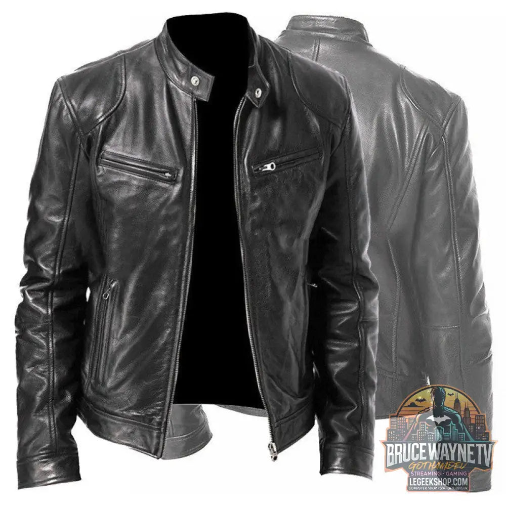 🧥 Veste Homme Cuir PU Col Montant Zip Poches Sport 🧥 - Veste Homme