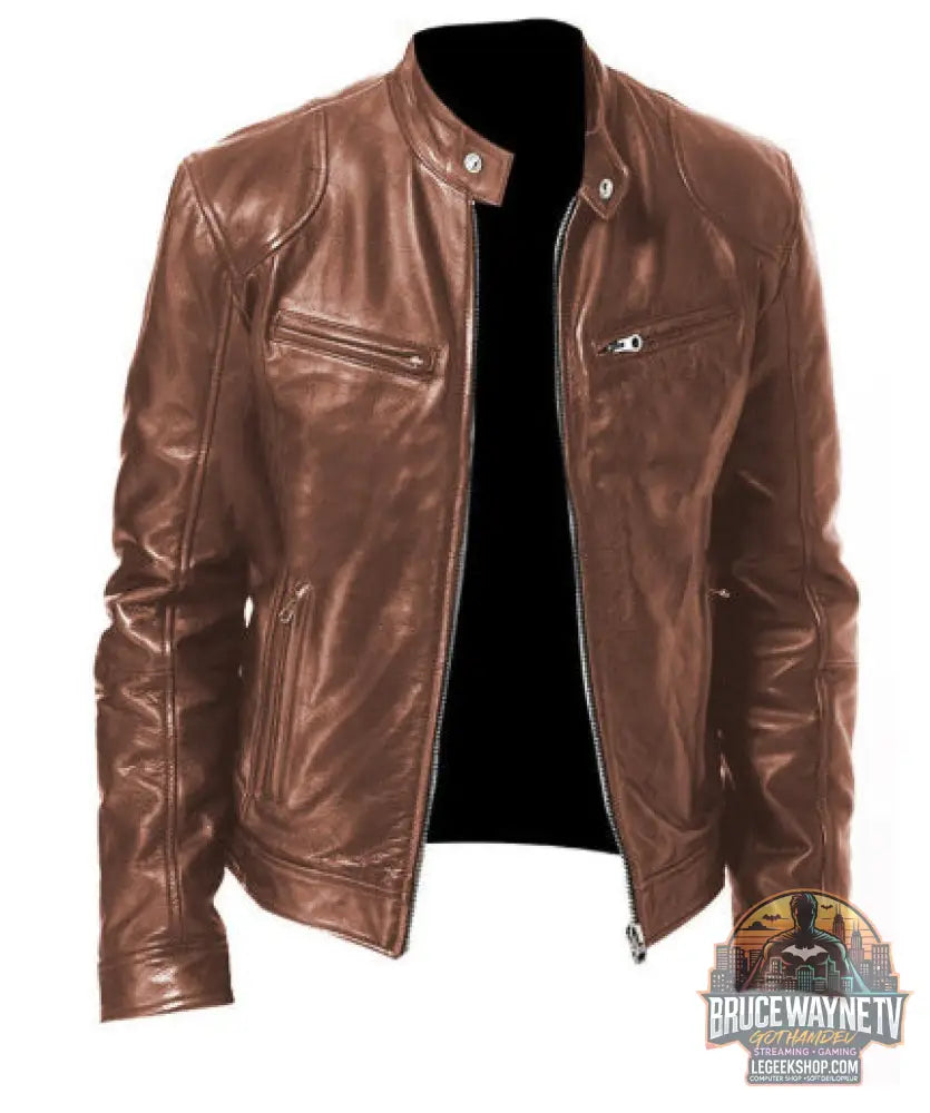 🧥 Veste Homme Cuir PU Col Montant Zip Poches Sport 🧥 - Bronze / M - Veste Homme
