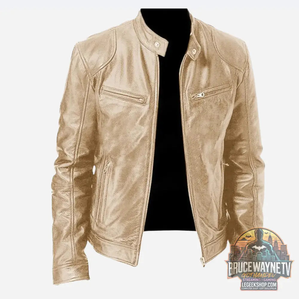 🧥 Veste Homme Cuir PU Col Montant Zip Poches Sport 🧥 - Gold / 2XL - Veste Homme