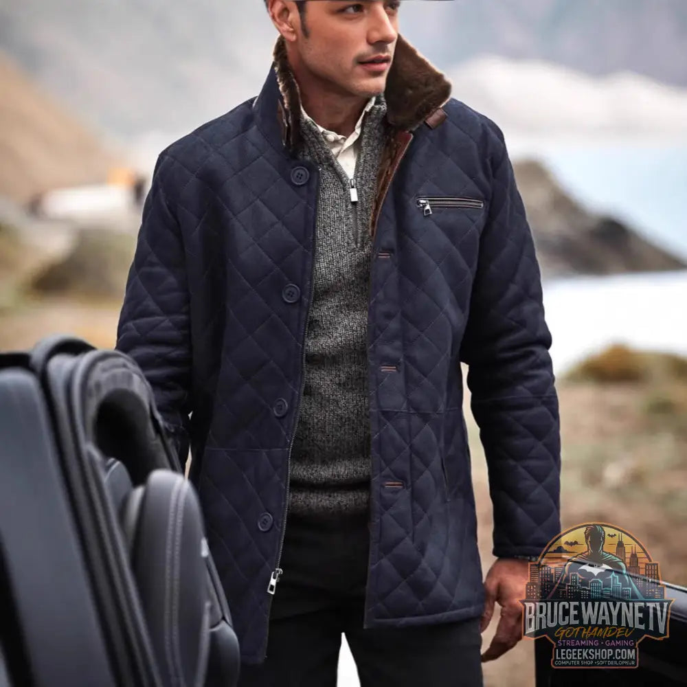 Veste Matelassée Fourrure Homme Boutons Longue Hiver - Veste Matelassée Homme