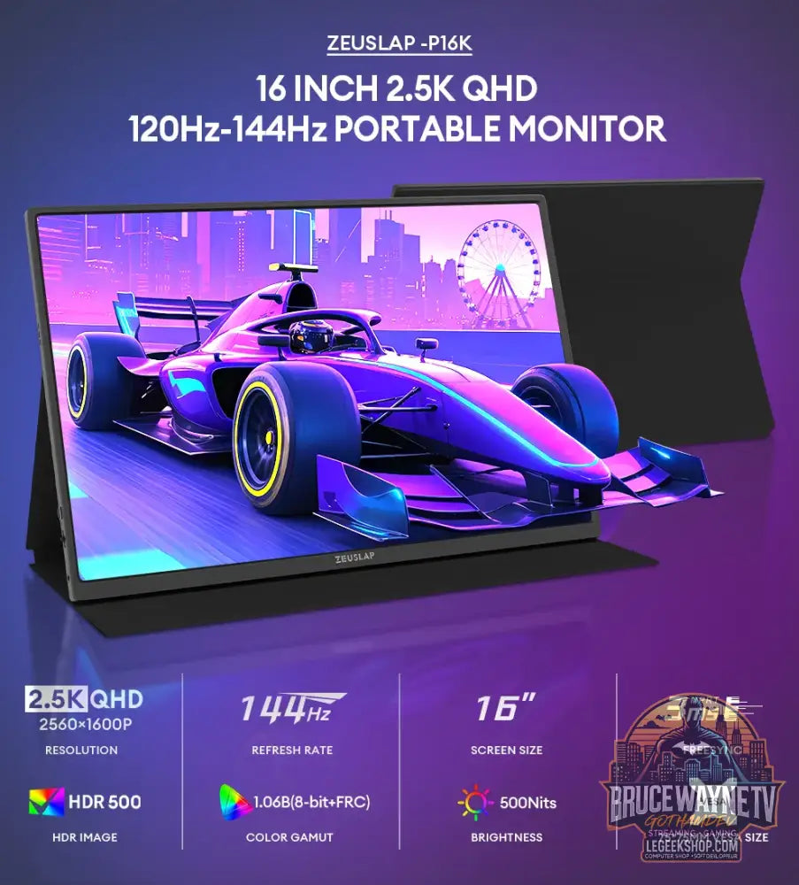 ZEUSLAP P16K - Moniteur Portable 16’’ 2.5K 144Hz 100% sRGB HDR500 Gaming - 16’’ - Moniteur Portable